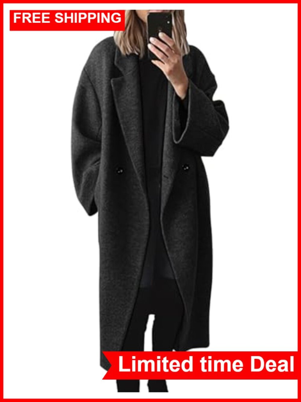 Wool Blend Single-Breasted Peacoat Knee-Length Warm Winter Coat